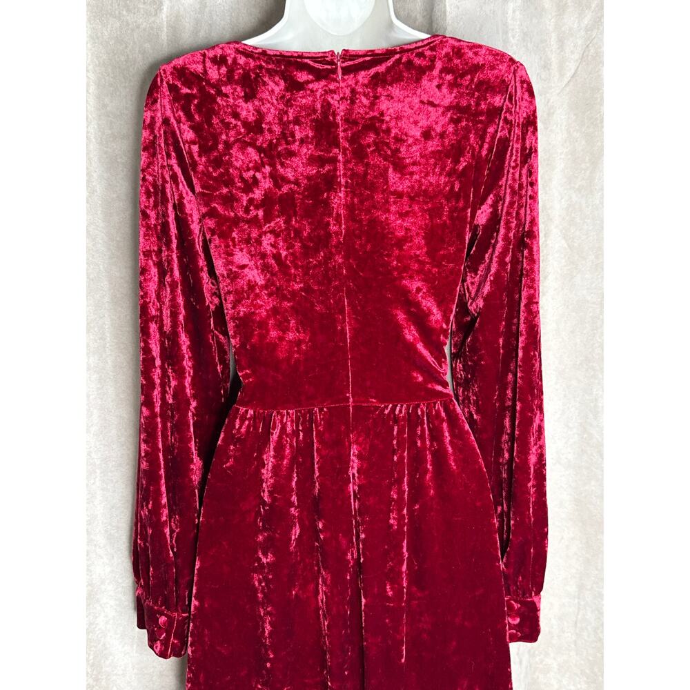 Unique Vintage Burgundy Crushed Velvet Long Sleeve Midi Dress L NWOT - Picture 6 of 11